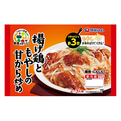 美味地將蔬菜從炸雞和豆芽的甜味中炒出來伊藤火腿烹飪品包裝設(shè)計(jì)(圖1)